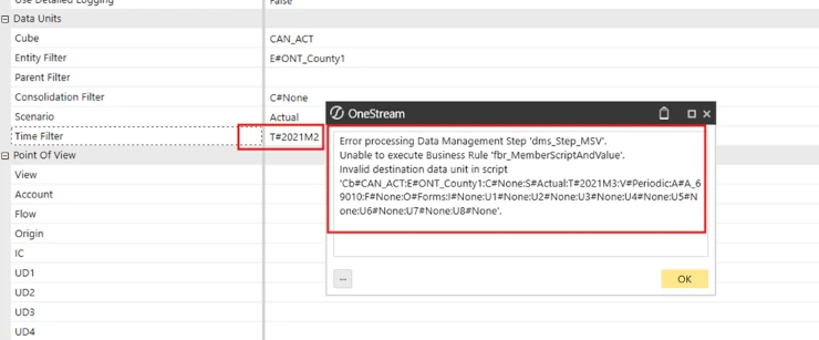 OneStream Data Units Time Filter