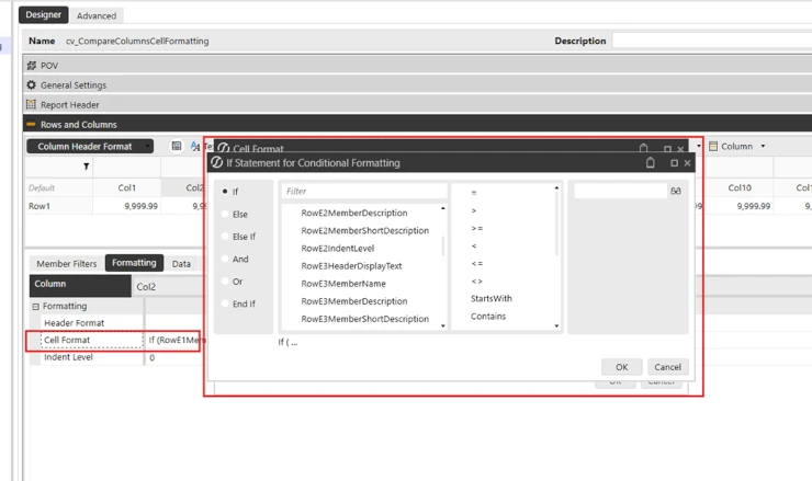 OneStream Column Cell Format