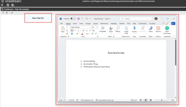 OneStream Open Word Document in Dashboard
