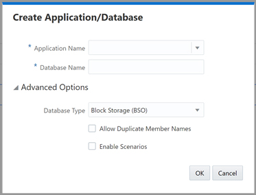 Image 4: Oracle Create Application Dialogue Box