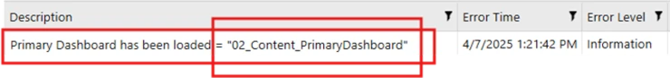 OneStream Content Primary Dashboard Error Log