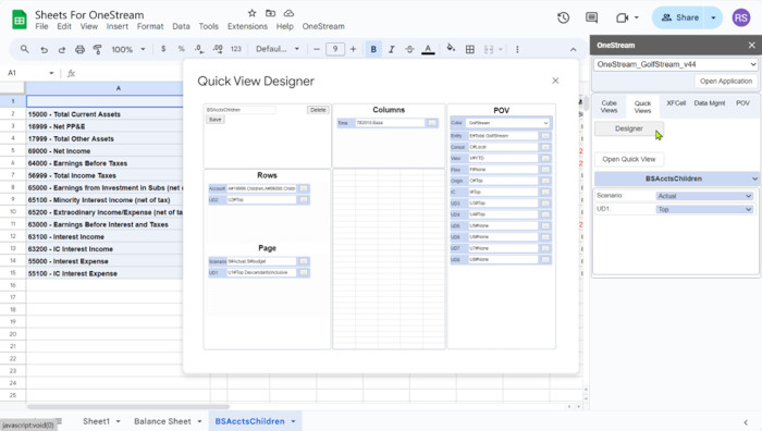Sheets for OneStream Quick View Designer