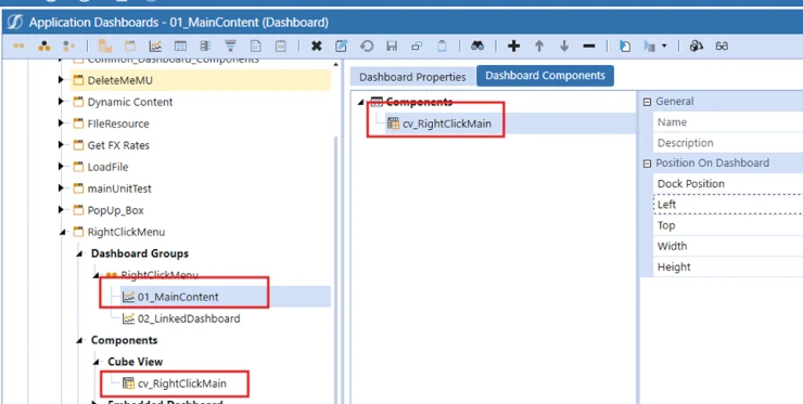 Dashboard principal con componente Cube View en OneStream