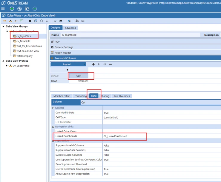 Descripción del linked dashboard en OneStream