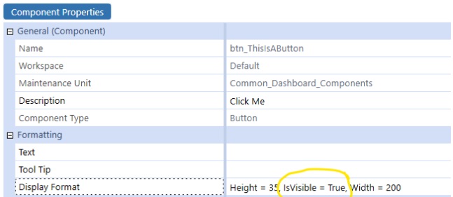 Propiedades del componente que muestran la configuración de isVisible