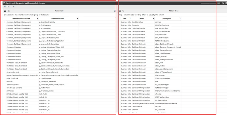 Dashboard con grid views en OneStream