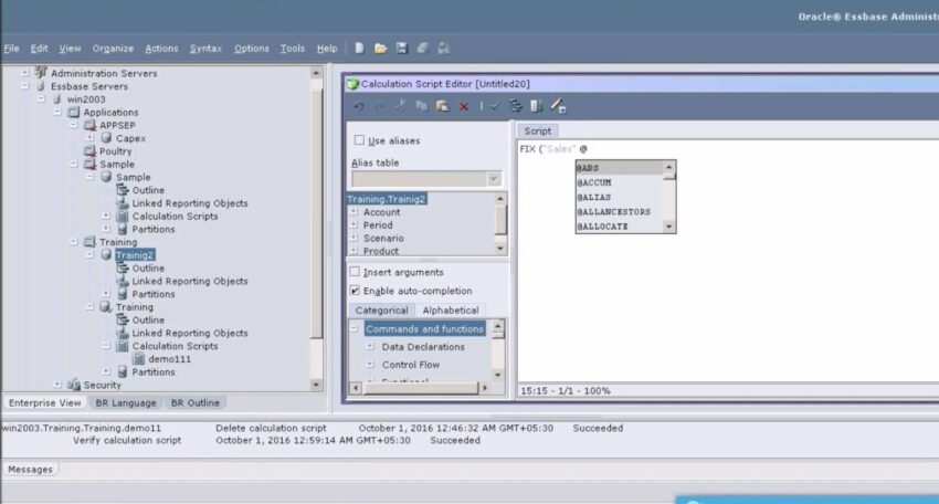 Panel de operadores de cálculo de Essbase