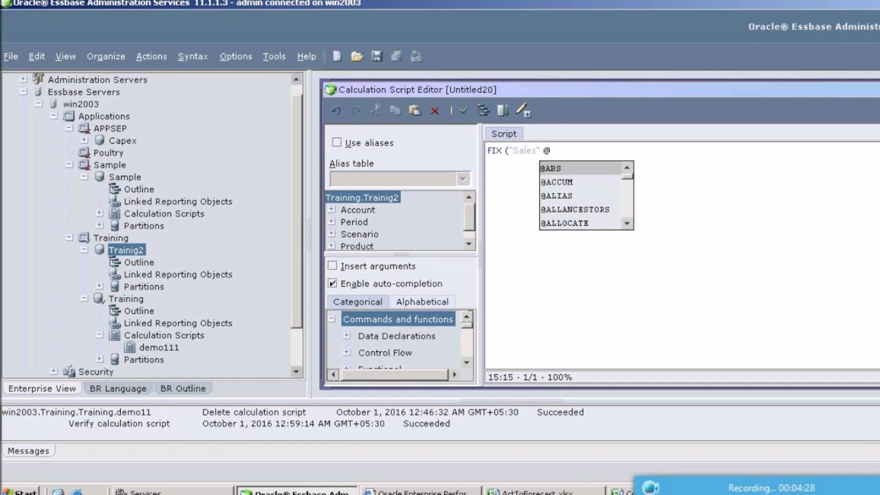 Panel de operadores de cálculo de Essbase