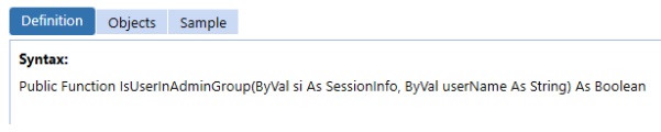 Ejemplo de la función IsUserInAdminGroup en OneStream