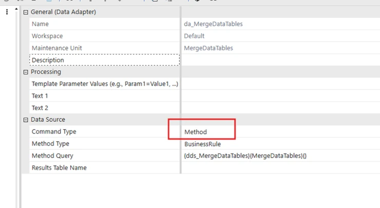 Captura de pantalla de un Data Adapter de tipo Method