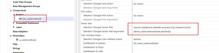 Configuración de tarea del servidor de botón en OneStream