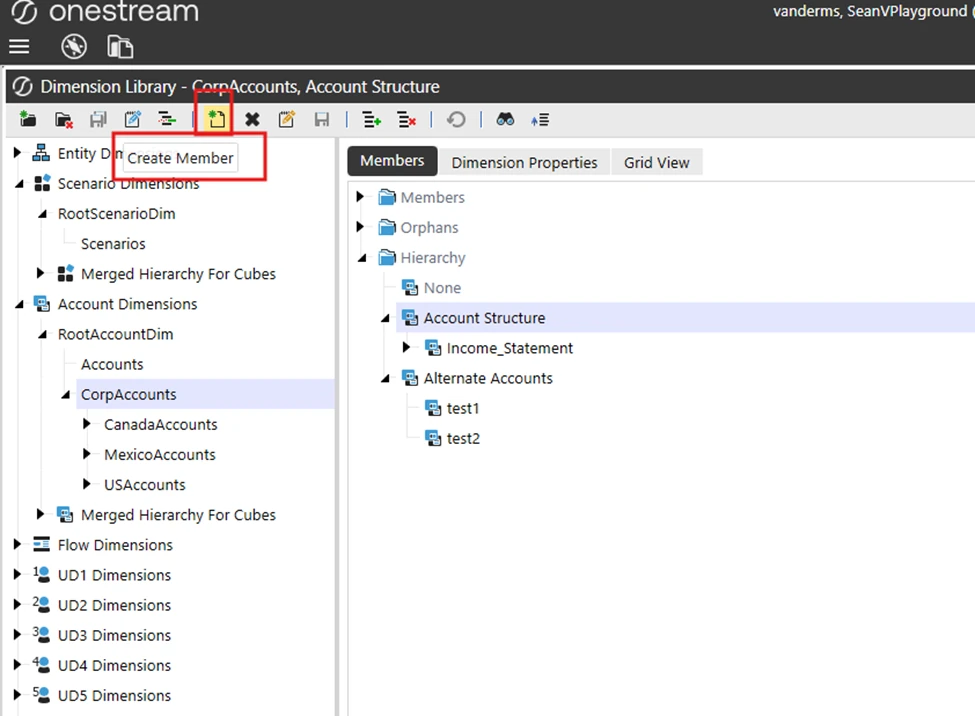 Crear miembro en OneStream