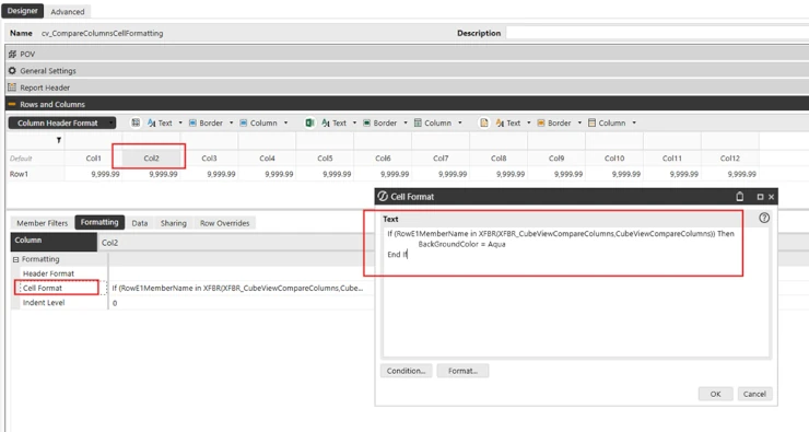 Formato de columna en OneStream Designer