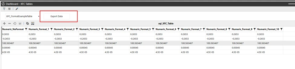Exportar datos de tabla XFC