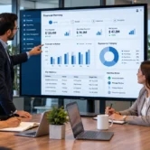 how-to-drive-finance-process-improvement Finance professionals reviewing a financial planning dashboard as part of a finance process improvement initiative.