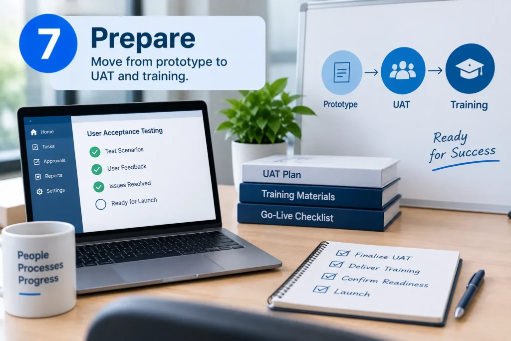 Prototype validation progressing into UAT and training for finance process improvement.
